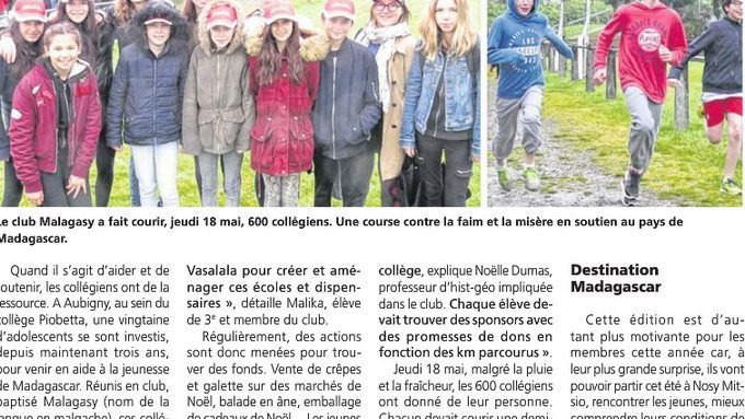 Course contre la faim dans le journal du Pays Yonnais du 25 mai 2017