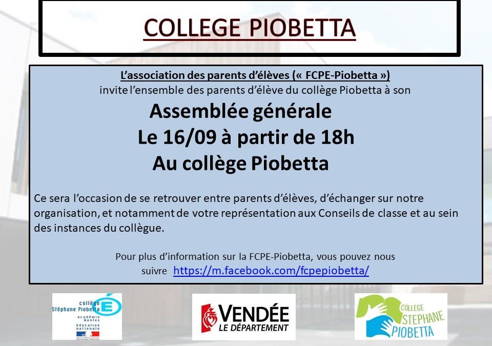 ASSEMBLEE GENERALE FCPE PIOBETTA